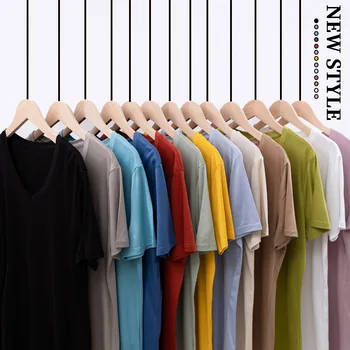 Versátil Mujeres T-shirts O-cuello V-cuello Mangas Cortas de Color Sólido Slim Fit de Fondo Camisetas de las Mujeres Paños Tops Camisetas