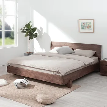 Personalizado de bastones de madera sólida de la cama de madera de nogal Negro de registro Moderna Japonesa simple cama matrimonial cama doble de Roble de madera de Cerezo de embutir cama