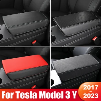 Para Tesla Modelo 3 Modelo Y 2017- 2020 2021 2022 2023 2024 De Cuero Apoyabrazos Coche Cuadro Protector De La Cubierta Interior Accesorios