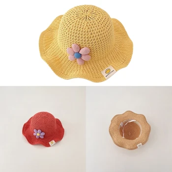 Bebé de Verano Transpirable Sombreros de Playa Viseras de los Sombrero de Paja con Flores Pequeñas Decoraciones de Accesorios para Niños de 1-3 Años de Edad
