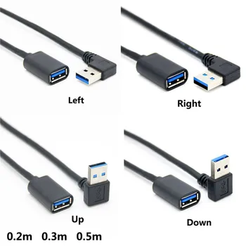 1.5 M 2M 30cm, 50cm de 90 Grados USB 3.0 a Macho a Hembra Cable de Adaptador de Ángulo de Extensión de Extender la Rápida Transmisión a la Izquierda/Derecha/Arriba/Abajo