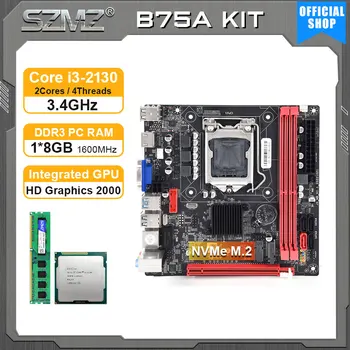 SZMZ LGA 1155 ITX Motherboard B75-MS Kit con Core i3 2130 procesador y 8 gb de Memoria DDR3 B75 placa mae Conjunto combinado
