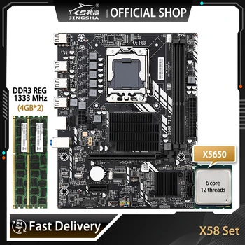 JINGSHA Placa base X58 Kit Con XEON X5650 de la CPU Y 8 gb=2 x 4 gb DDR3 ECC REG RAM LGA 1366 X58 dos Canales Mobo PCIE X16 SATA USB