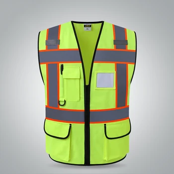 Dos tonos de amarillo reflectante chaleco con bolsillos de trabajo de seguridad uniformes, ropa de trabajo