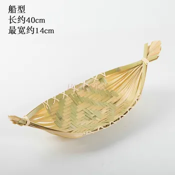 Hecho a mano de bambú tejido de productos de pantalla de Bambú de Bambú de la cesta de Almacenamiento cesta de Frutas plato de Dim sum de la bandeja de la Granja de tejido de ronda con una pala