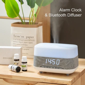 Aceite esencial de Aroma Difusor de Aire Humidificador 300 ML de Ultrasonidos Mist Maker Luz de la Noche Bluetooth-Compatible con Audio de la Alarma del Reloj de la Casa