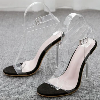 Sandalias de Mujer Sexy Zapatos de tacón Transparente de Cristal de la prenda Impermeable del Talón de los Zapatos de las Señoras del Partido Casual Zapatos de Talla Plus