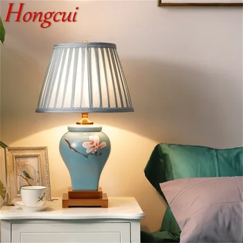 Hongcui Lámparas de Mesa de Cerámica Azul de Lujo de Latón de Tela Mesa de Luz Hogar Decorativos para la Sala de estar Comedor Dormitorio