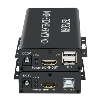 HFES HDMI Compatible con Extensor de KVM 60M Sobre Cat5/6 Cable Ethernet 1080P Audio USB Convertidor de Vídeo Para PC Monitor de TV