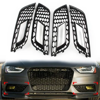 2Pcs Coche Panal Hexagonal de la Malla de las Luces de Niebla de la Cubierta del Parachoques Delantero de la Parrilla Para Audi A4 B8.5 2013 2014 2015 2016