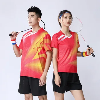 Los deportes de Tenis de Mesa de Chándal de las Mujeres de los Hombres de Manga Corta de cuello en V de la Pareja de los Deportes de la Bola de Flojos a los Niños de Bádminton Ropa Set de Badminton