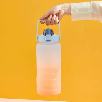 2.000 ML Botella de Agua a prueba de Fugas Libre de BPA Taza de Agua Portátil Mate Textura de la Botella de Bebida con Paja/Marcador de Tiempo de los Deportes de la Botella