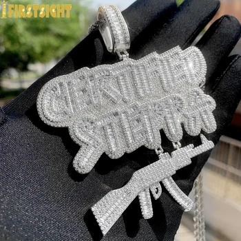 Iced Out Bling Rectángulo CZ Carta Certificada Steppa Collar Colgante Zirconia Cúbico AK47 el Encanto de los Hombres de Moda de la Joyería de Hip Hop