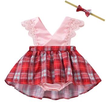 Vestidos de Ropa de Bebé Recién nacido Trajes 2021 Moda de Verano Lindo de Encaje de Impresión de Verificación Vestido de Arcos de la Ropa de los Niños Pelele Vestido de 0-3 y