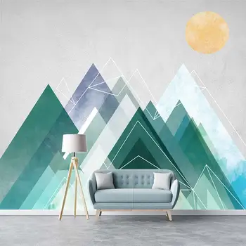 Nórdicos pintados a mano de dibujos animados geométricas picos, 3D personalizado dormitorio, sala de estar, sofá, TV, TV fondo pared, murales, papel tapiz