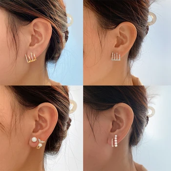 Corea Irregular Garra Gancho para la Oreja Pendientes de Clip para las Mujeres, las Niñas de Cristal de la Perla del Color del Oro Aretes de Moda de la Joyería Inusual Accesorios