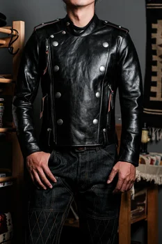 La piel de Oveja Genuina de lujo de alta calidad Popular Japonés real de la chaqueta.Classic Moto Rider J31 té núcleo horsehide abrigo.Marca de lujo