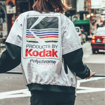 Hip Hop Harajuku de la Chaqueta de las Mujeres de los Hombres Retro Streetwear Kodak de Impresión de las Parejas de la Chaqueta de Béisbol Abrigos de Coincidencia de Color Plus Tamaño 5XL