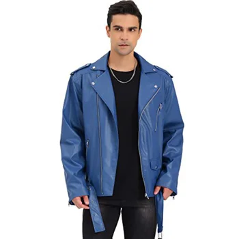 Los hombres de azul chaqueta de cuero negro más tamaño 5XL moto del motorista punk abrigos de hombre vintage casual chaquetas chaqueta moto hombre
