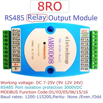 8RO RS485 Aislado de Comunicación Módulo de Relé DC 12V-24V Salida Digital MODBUS RTU PLC de la tarjeta de Expansión