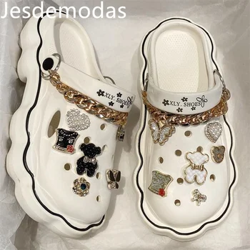 La mujer de la Playa de Zapatilla Lindo DIY Encantos para el Agujero Zapatos Antideslizante Espesar Zapatos para las Mujeres Plana Jardín de Vacaciones BRICOLAJE Zuecos Agujero Zapatillas