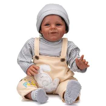 NPK 55CM Renacer Bebé Shaia en Marrón Oscuro de la Piel afroamericana Bebé Dulce Rostro Lindo oddler Muñeca del Niño de 3 Meses Bebé Real Tamaño