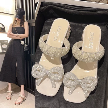 El verano de Mediados de los Tacones de las Mujeres de Cristal Arco Zapatillas Gruesos Zapatos de Moda Transparente, Sandalias de Bombas de 2023 Nueva Casual Diapositivas Femme Flip-flops