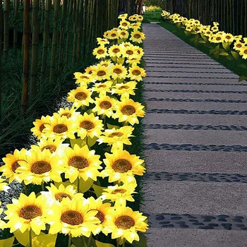 4X LED Solar de Girasol Flor de Luz al aire libre Impermeable de la Decoración del Jardín de la Luz Para la Decoración de Jardín Césped