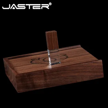 JASTER USB2.0 madera de nogal (cuadro 170 * 170) disco flash de cristal de la impulsión de la pluma 4G 8G 16G 32G 128 GB 64 G U disco de la boda conmemorativa de regalo