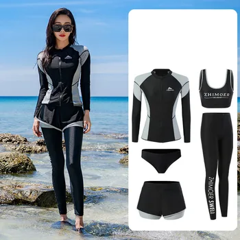 La mujer 5pcs/set Rash Guards Traje de baño de Protección UV de Camisa+Leggings Bikini de Surf Postal de trajes de baño Traje de Baño ropa de playa de Buceo de la Piel