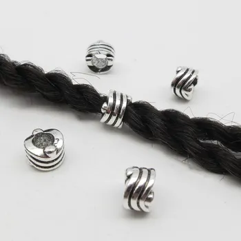 10pcs-20pcs de Antigüedades de Plata del pelo de la trenza de pavor dreadlock anillos de perlas de tubo de aprox 5 mm agujero interior para Accesorios para el cabello