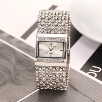 De lujo Relojes de las Mujeres Rhinestone Relojes de Pulsera para las Mujeres de Oro de Plata Reloj Damas de Acero Inoxidable Reloj de Cuarzo reloj mujer