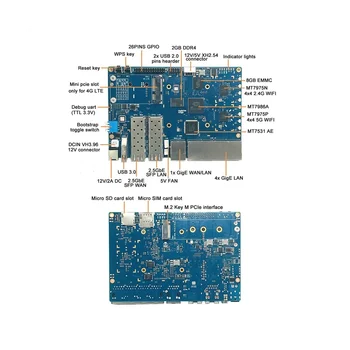 Para Banana PI BPI-R3 MT7986 2G 8GB EMMC Junta de Desarrollo con 256G SSD+4G Módulo+Caso+8XAntennas+Disipador de Calor+Alimentación de Enchufe de EE.UU.