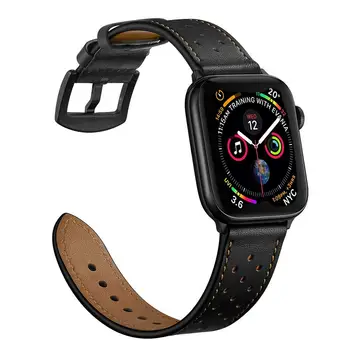 Correa de cuero para Apple de la banda de reloj de 44 mm 40 mm iWatch de Banda de 42 mm 38mm Primera capa de cuero de la pulsera de la correa para el apple watch 4 5 3 2 1