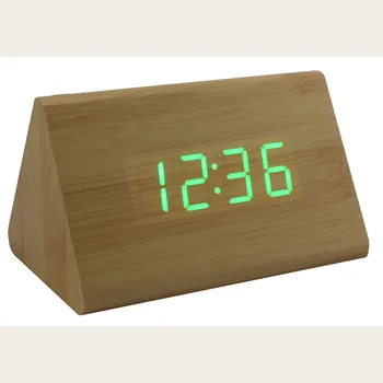 LED Reloj de Madera de la Pantalla Grande Reloj despertador Digital Triángulo de Madera Desertador Electrónico de Escritorio Reloj despertador Sin Ruido