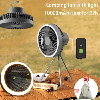 Camping Luz del Ventilador de la Lámpara Con el Banco de Potencia Rechargeble USB Portátil Ventilador de Techo 10000mAh con el Refrigerador de Aire Mini ventilador de Escritorio abanico