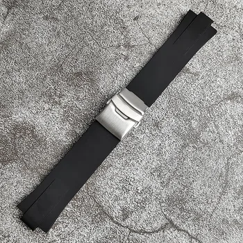 Negro de Goma Correa de reloj de 24*11mm de Reemplazo para el Oris AQUIS Convexa de la Banda de Reloj de Acero Inoxidable Hebilla desplegable de Silicona Reloj de la Correa