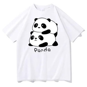 Camiseta Esencial Lindo Panda De Impresión Superior Verano Suelto Unisex De Manga Corta