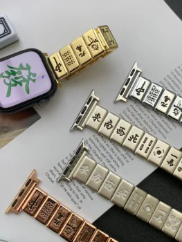De Metal de China tradicional Quintaesencia de Mahjong parodia Letras de correa de reloj De Apple pulsera de Reloj iwatch 7 se 3 4 5 6 8 Ultra