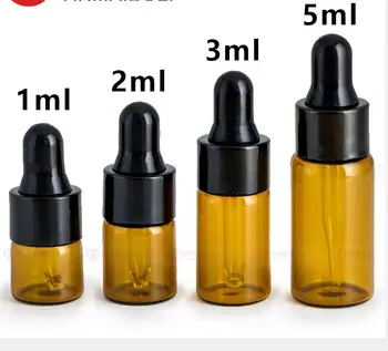 50pcs 1-5ml Mini Vacío Frasco Gotero Ámbar esencial Vaso de aceite de Aromaterapia Líquido Marrón Caída de masaje Pipeta Botella Rellenable