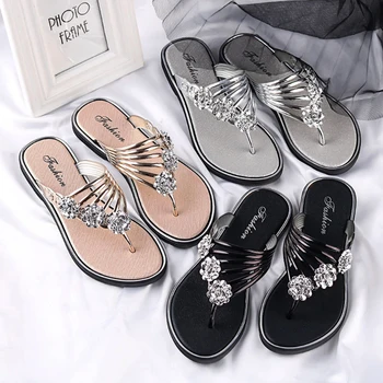 Nuevas zapatillas de mujer de verano de la moda Lentejuelas chanclas desgaste salvaje plana zapatos de Playa sandalias y zapatillas zapatos de mujer xx120