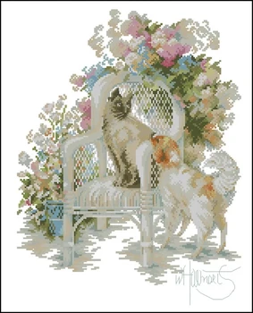 El perro y el gato en silla de Calidad Superior de punto de Cruz, Kits de 14CT Sin Kit de Costura, Bordado de Arte hecha a Mano de la Decoración del Hogar