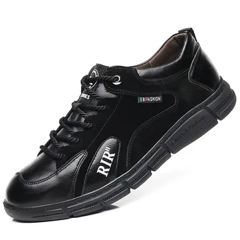 Hombres de la Moda de las Zapatillas de deporte Zapatillas de Cuero Genuino Casual de la Plataforma para Caminar Negro Derby Zapatos de Trabajo de Seguridad al aire libre Calzado Masculino