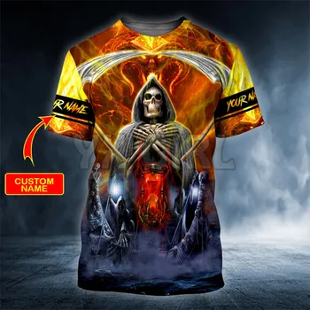 2022 Verano parca En el Fuego Cráneo Personalizado Nombre de 3D de Todo Impreso Camisetas Camiseta Tops camisas Unisex Camiseta de regalo de Halloween