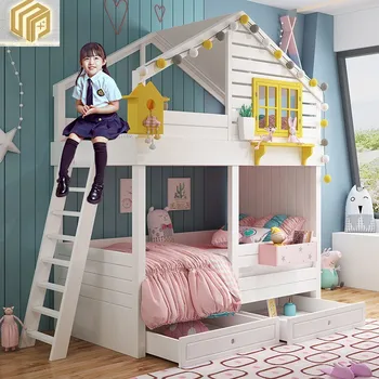 Hogar de niños de la cama de madera Sólida de niño niña princesa Habitación con cama superior e inferior de las camas de Doble capa de diapositivas de cama personalizada