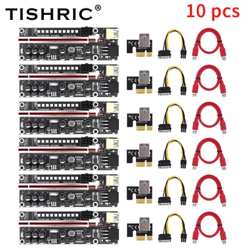 10PCS TISHRIC PCI-E o PCIE Vertical 014 Max Tarjeta PCI Express 1X 4X, 8X, 16X, Extensor de Molex GPU 6Pin Minería ETH BTC Vertical Para la Tarjeta de Vídeo