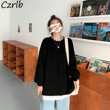 Sudaderas Mujer Falso 2 Pieza de Retazos Sueltos de la Moda Básicas de Todos-partido Popular de Ropa de Estilo coreano Vetement Femme Casual Ins