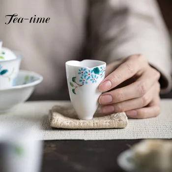 2pc/set Chino bajo cubierta Taza de té de Cerámica, pintados a Mano, Bordado de Bola de la Flor de la Copa Master Pequeño Sabor de la Taza de Kung Fu juego de Té de 50ml