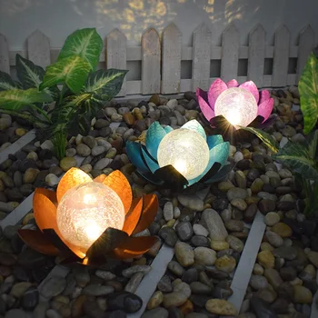 LED Luces Solares al aire libre del jardín de hierro de arte lotus lámpara de la yarda de la decoración de césped landscapeLamp de Navidad de regalo de cumpleaños