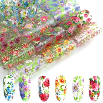 10pcs de Uñas de Arte de Transferencia de papel de Aluminio Para las Uñas de los Deslizadores de Pegatinas Mezcla de Flores de Diseño de Sets de Manicura Decal Decoración de Uñas